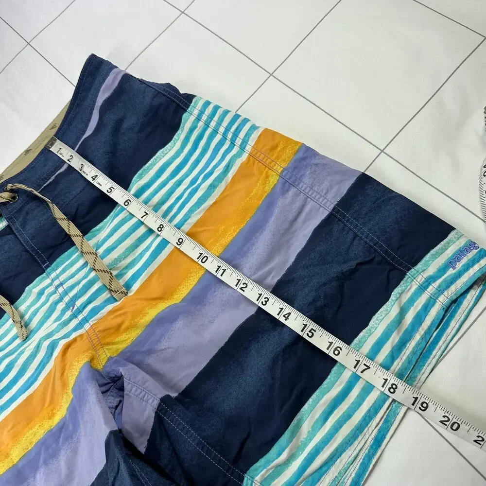 Patagonia Board Shorts Mens 35 Blue Multi Printed Wavefarer Striped Beach Swim